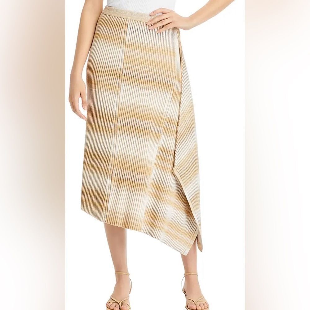 Jonathan Simkhai Womens Caelan Asymmetrical Ribbed Skirt Sand Multi - NWT
